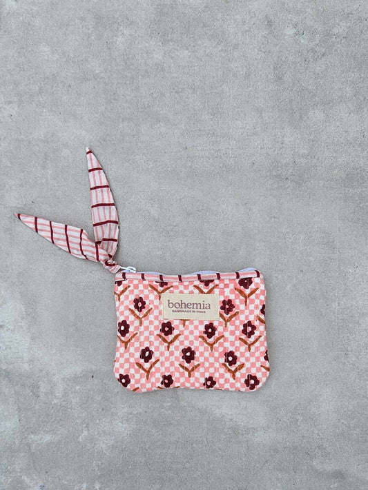 Daisy Check Coin Purse Hand Block Printed in India