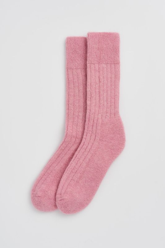 Alpaca Ultra Soft Ribbed Bed Socks in Sherbet Pink