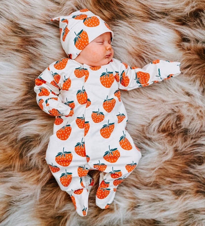 Strawberries & Cream Organic Cotton Baby Sleep Suit Onesie Newborn - 12m