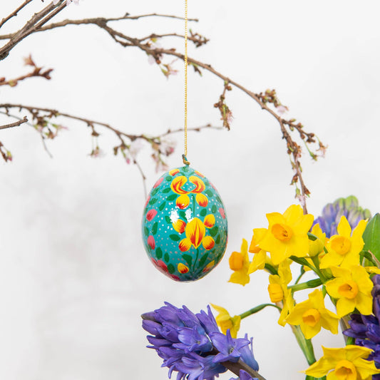 Turquoise Kashmiri Hand Painted Easter Egg