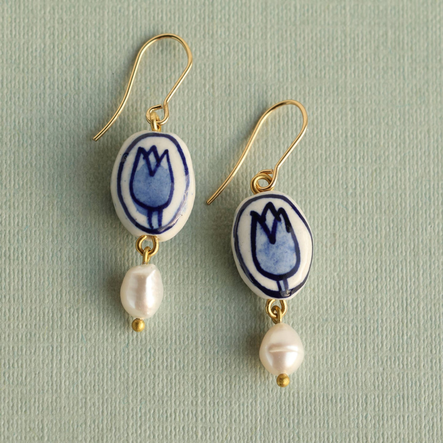 Blue Delft Freshwater Pearl Charm Necklace