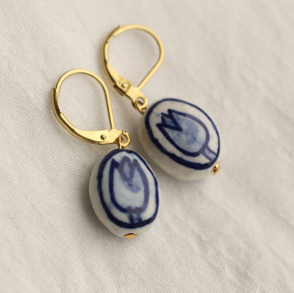 Blue Delft Tulip Earrings