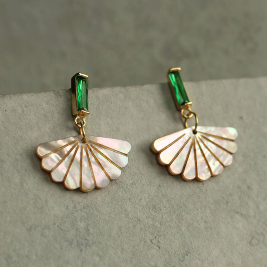 Art Deco Mother of Pearl Emerald Earrings