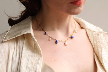 Blue Delft Freshwater Pearl Charm Necklace