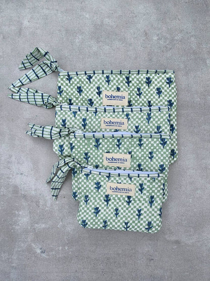 Coin Purse Tulip Check Hand Block Printed in India