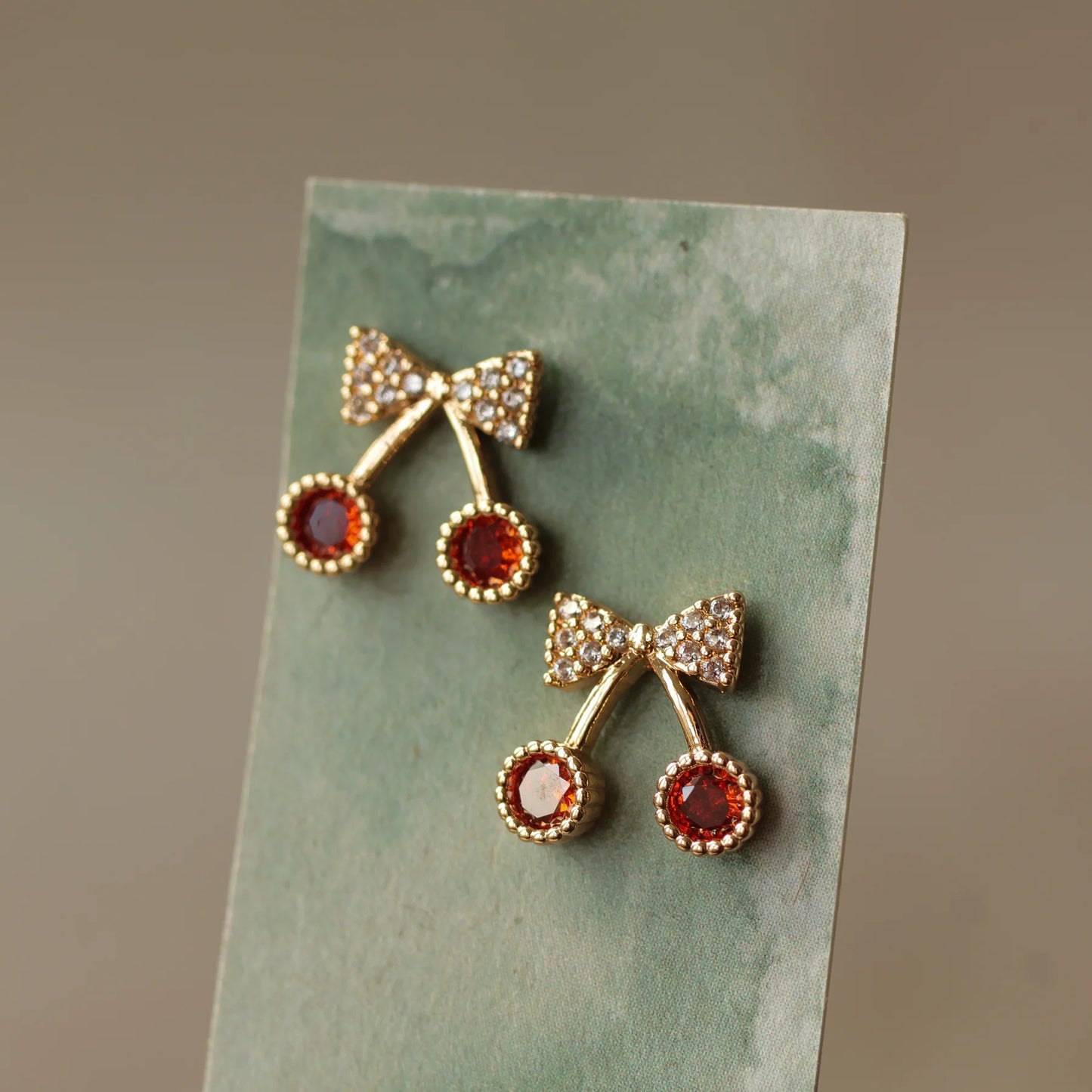 Cherry Stud Crystal Earrings Gold Plated Sterling Silver