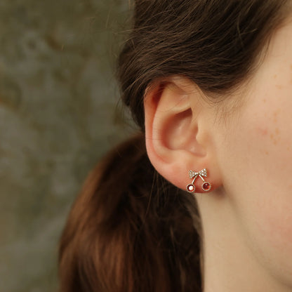 Cherry Stud Crystal Earrings Gold Plated Sterling Silver