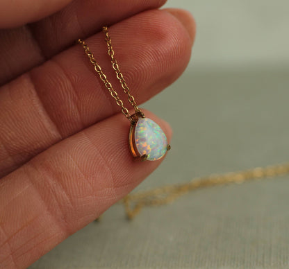 Opal Teardrop Pendant Necklace