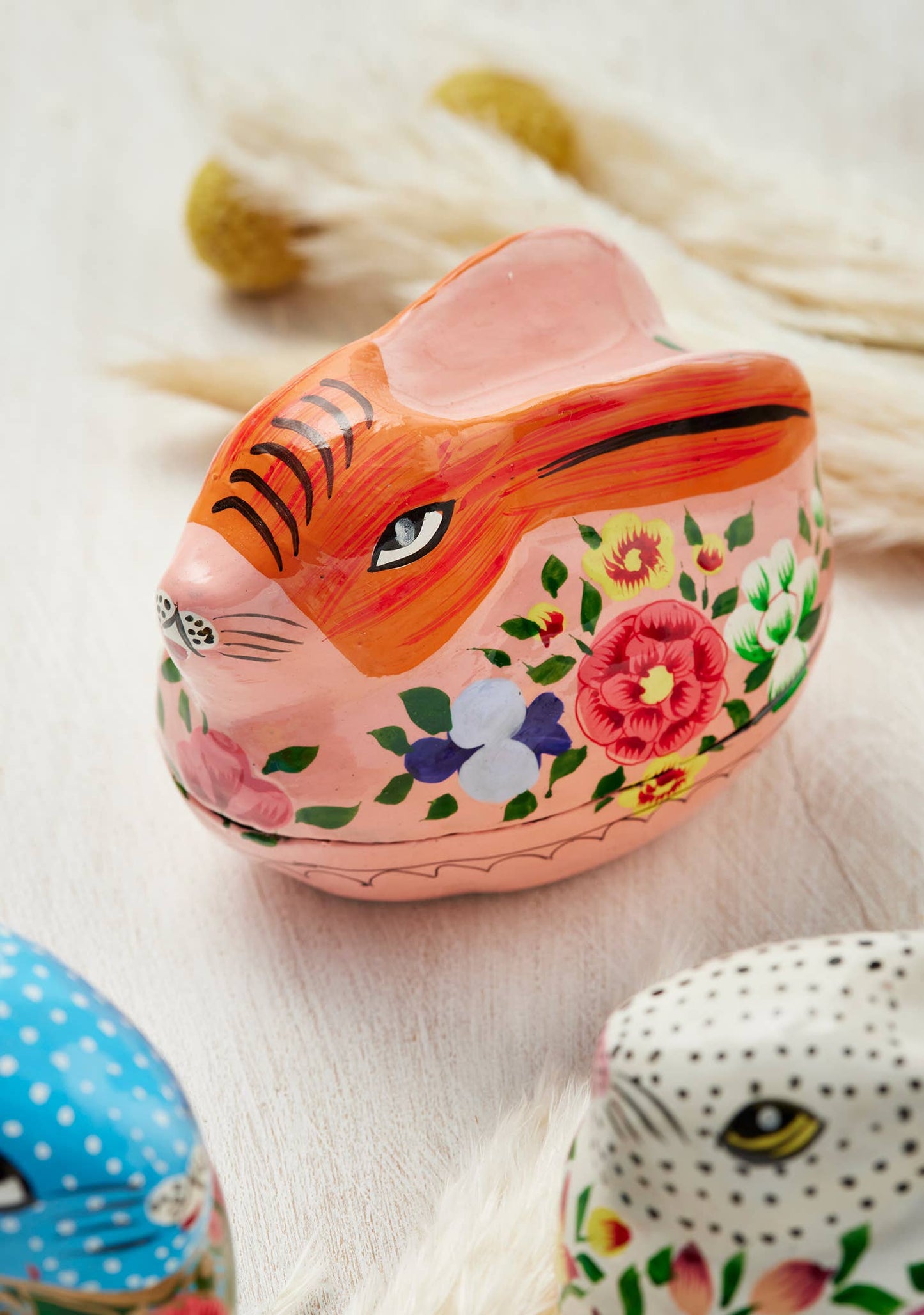 Kashmiri Floral Bunny Handpainted Easter Trinket Box