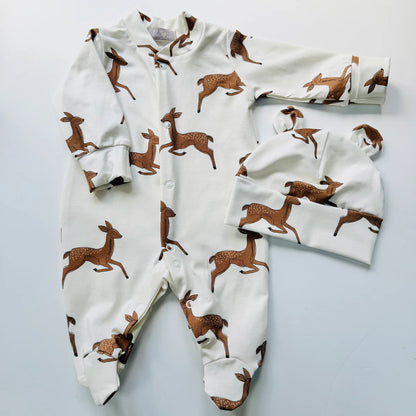 Deer Christmas Organic Cotton Baby Sleep Suit Onesie