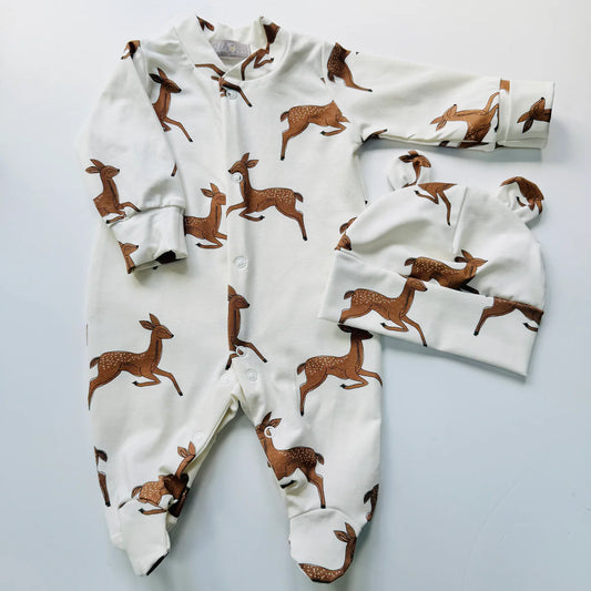 Deer Christmas Organic Cotton Baby Sleep Suit Onesie