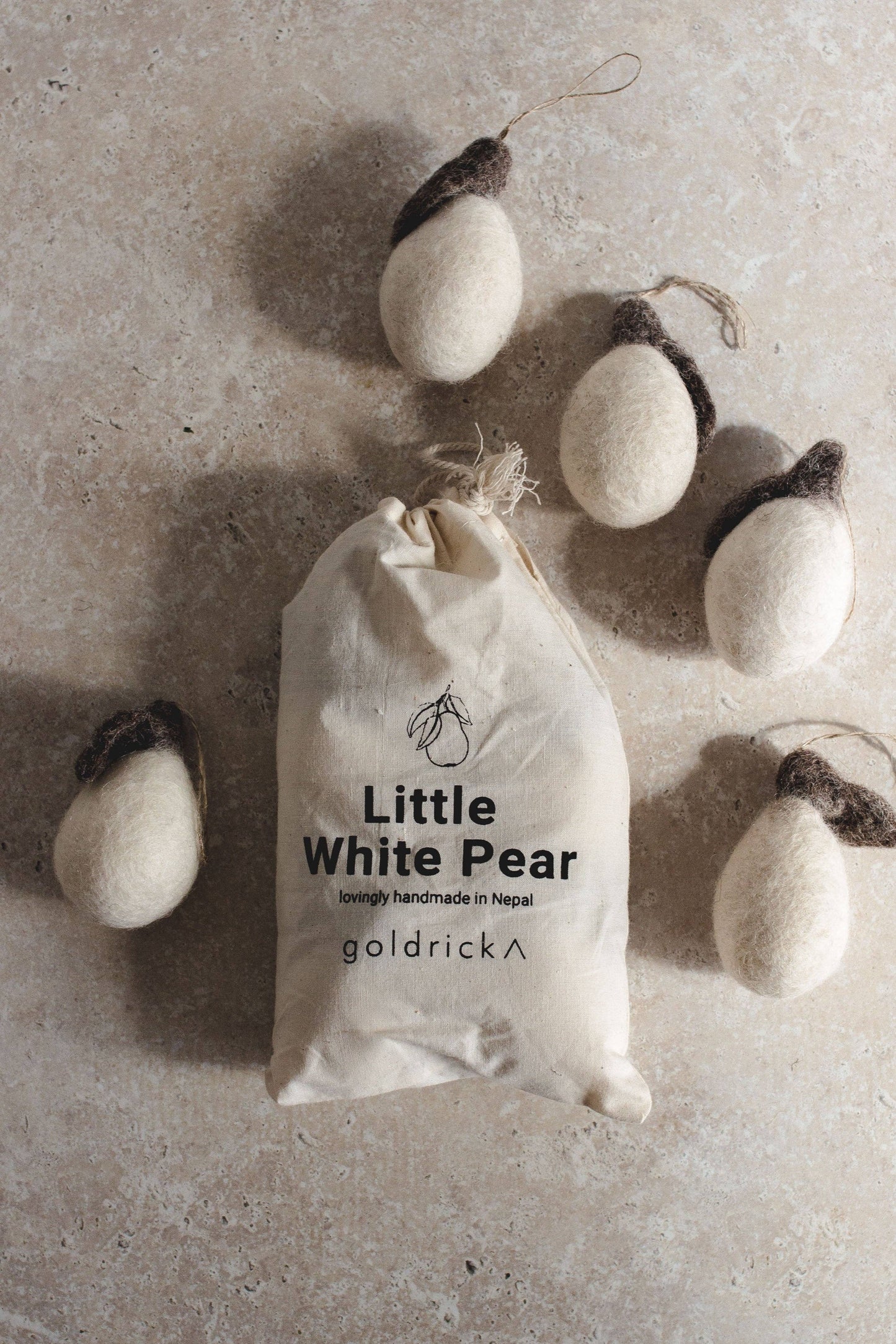 Set of 6 Handmade Felted Little White Pears