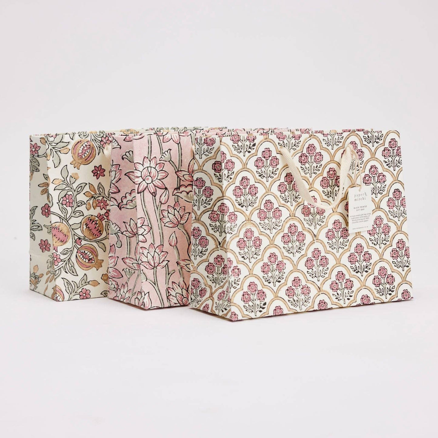 Trellis Pink Earth Medium Block Printed Gift Bags