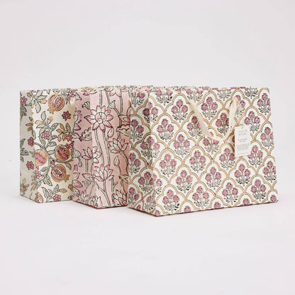Trellis Pink Earth Medium Block Printed Gift Bags