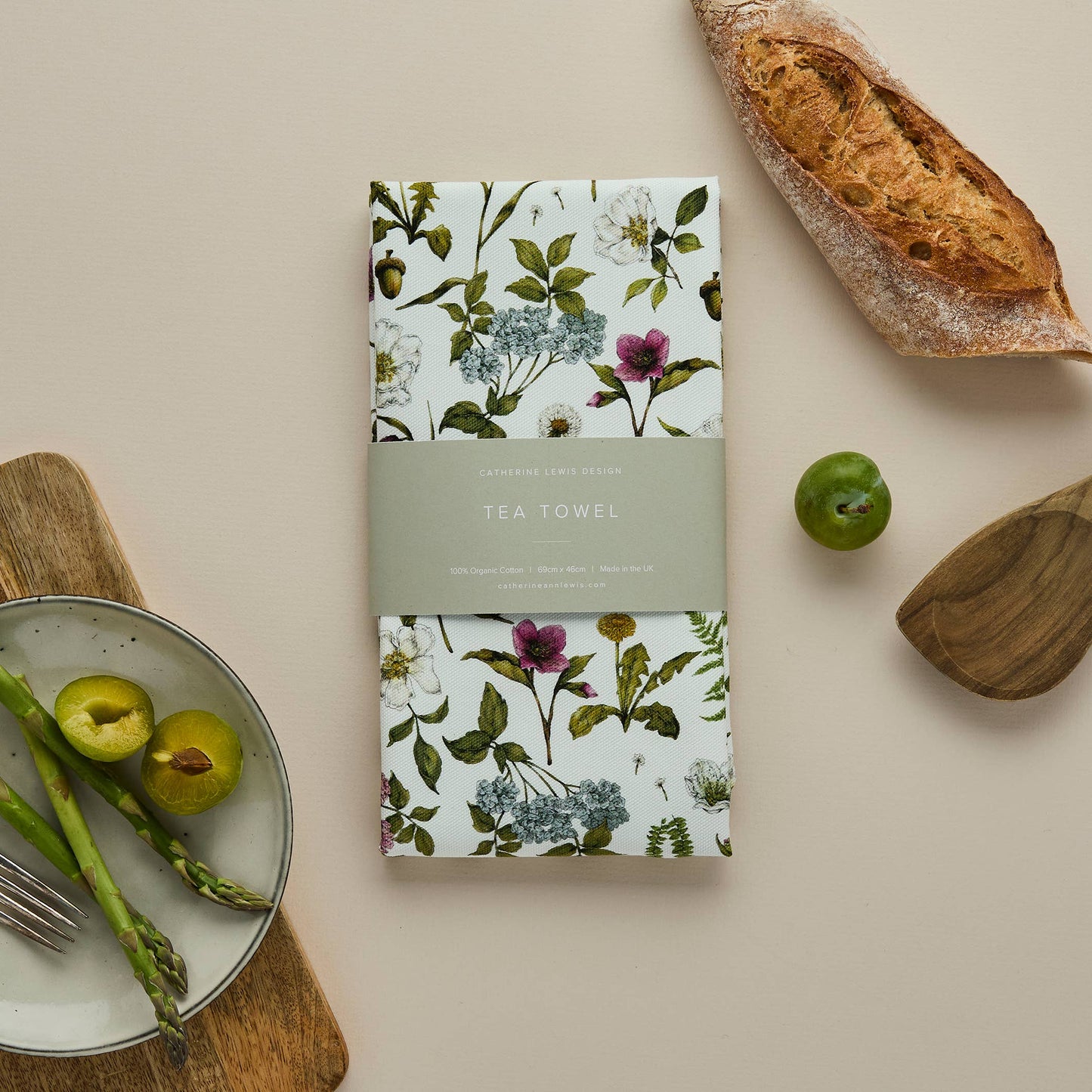 Cottage Garden Botanical Print Tea Towel