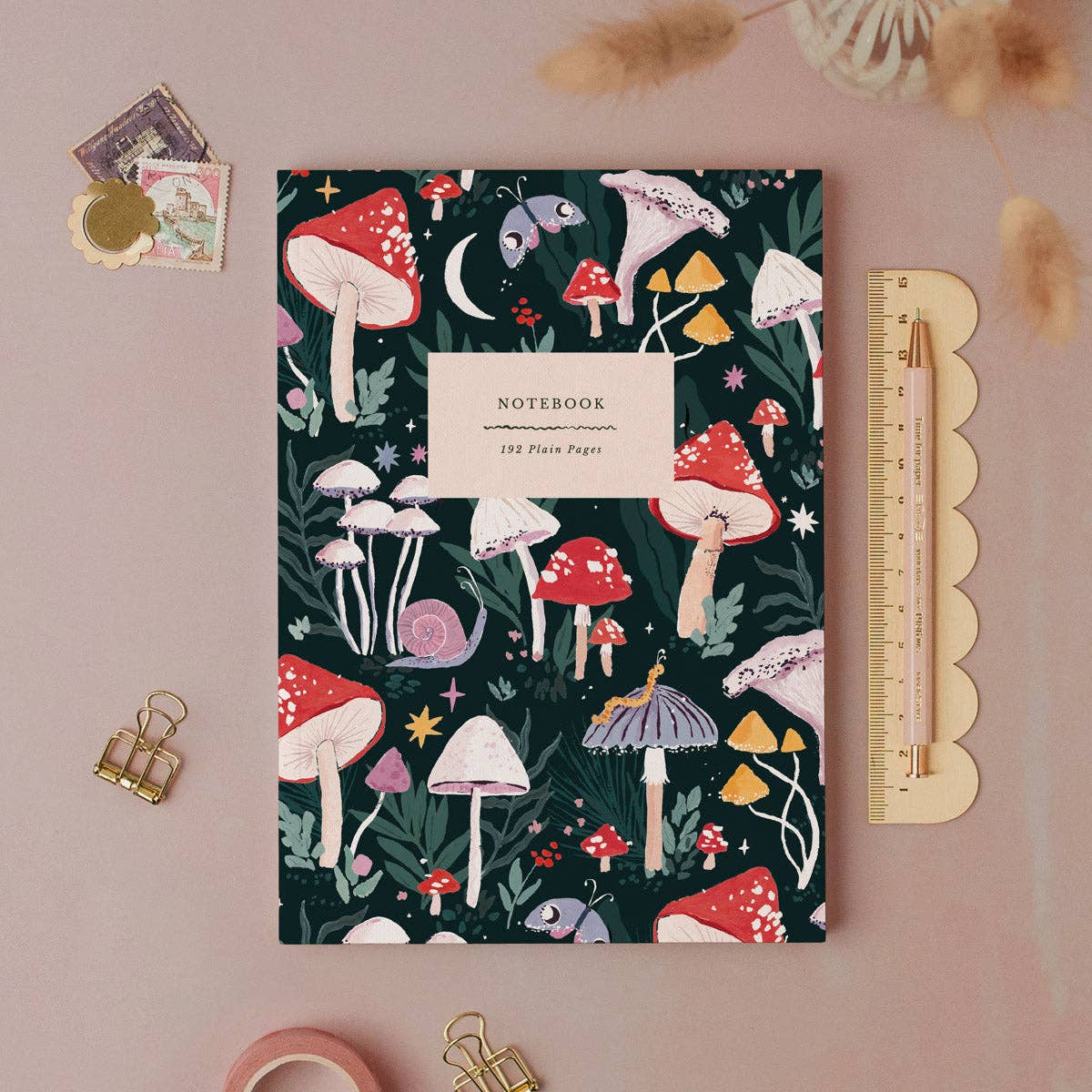 Mushrooms Notebook | Plain Page Journal | Notebooks Autumn Toadstall, Moth, Woodland