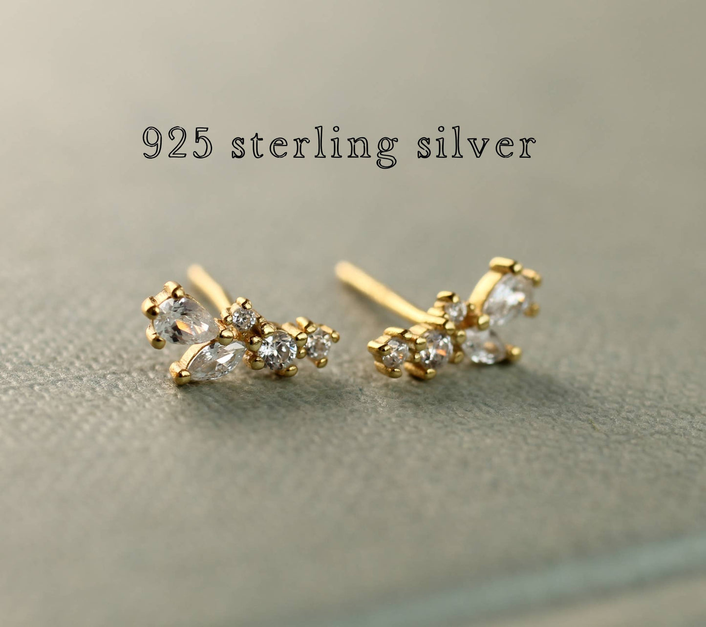 Fairy Wing Tiny Petal Zirconia Jewell Vermiel Leaf Stud Earrings