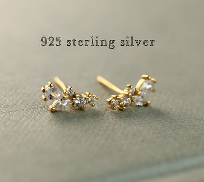 Fairy Wing Tiny Petal Zirconia Jewell Vermiel Leaf Stud Earrings