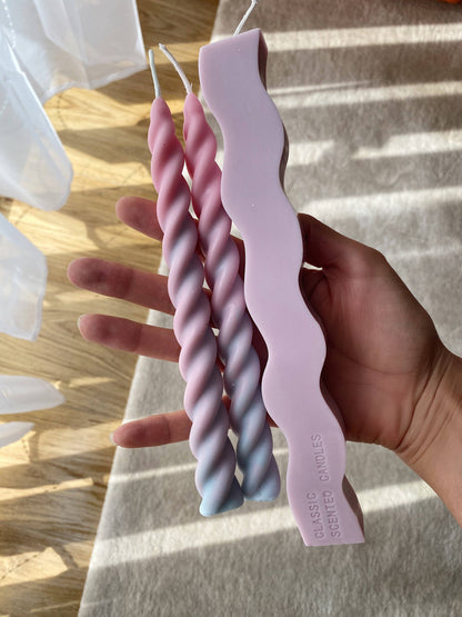 Ombre Blue and Pink Twirl Candle sticks Set. Vegan, soy