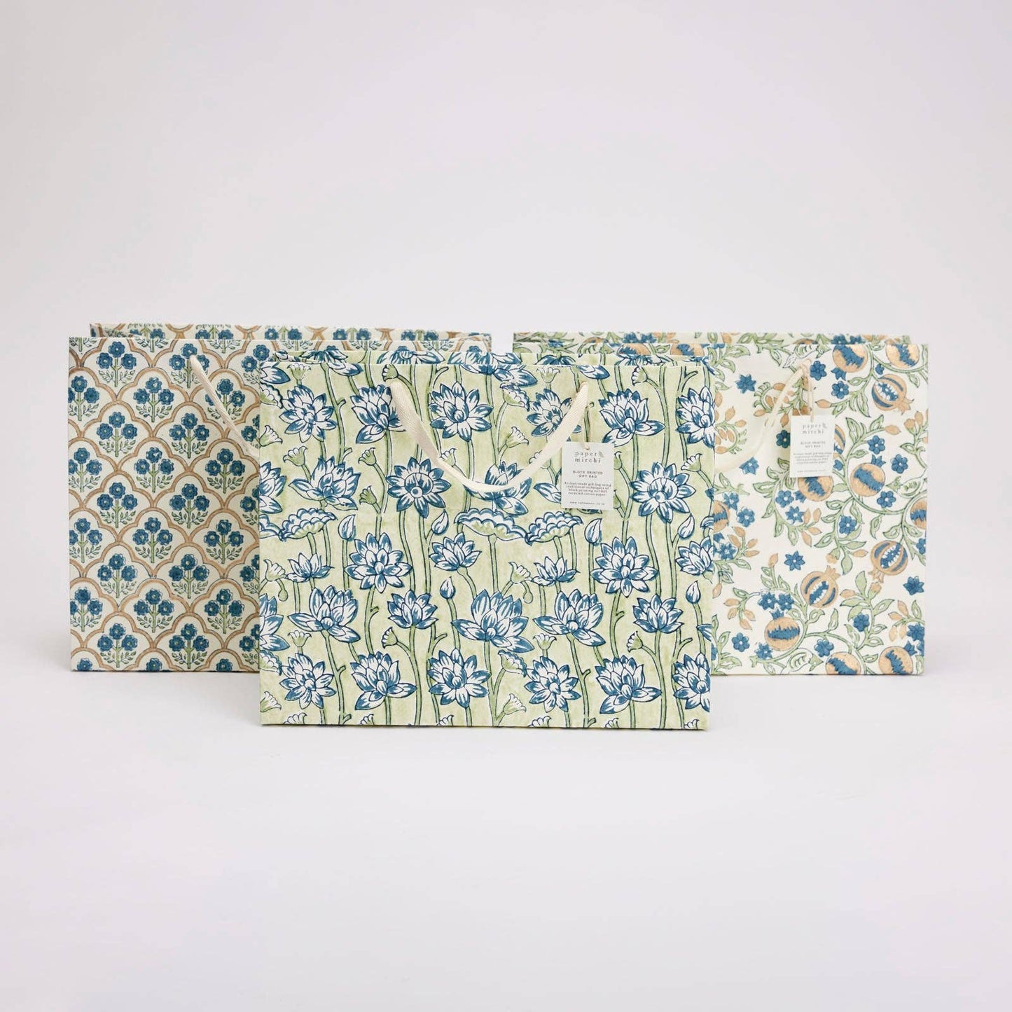 Trellis Indigo Large Block Printed Gift Bag