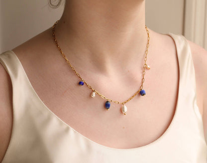 Blue Delft Freshwater Pearl Charm Necklace