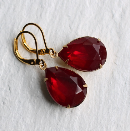 Vintage Ruby Red Teardrop Earrings