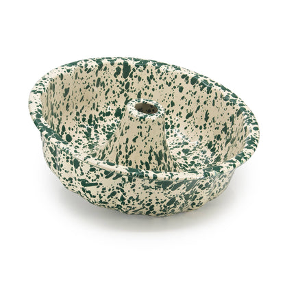 Bundt Pan Splatterware Green & Cream Enamelware