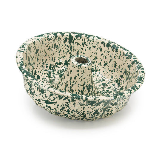 Bundt Pan Splatterware Green & Cream Enamelware