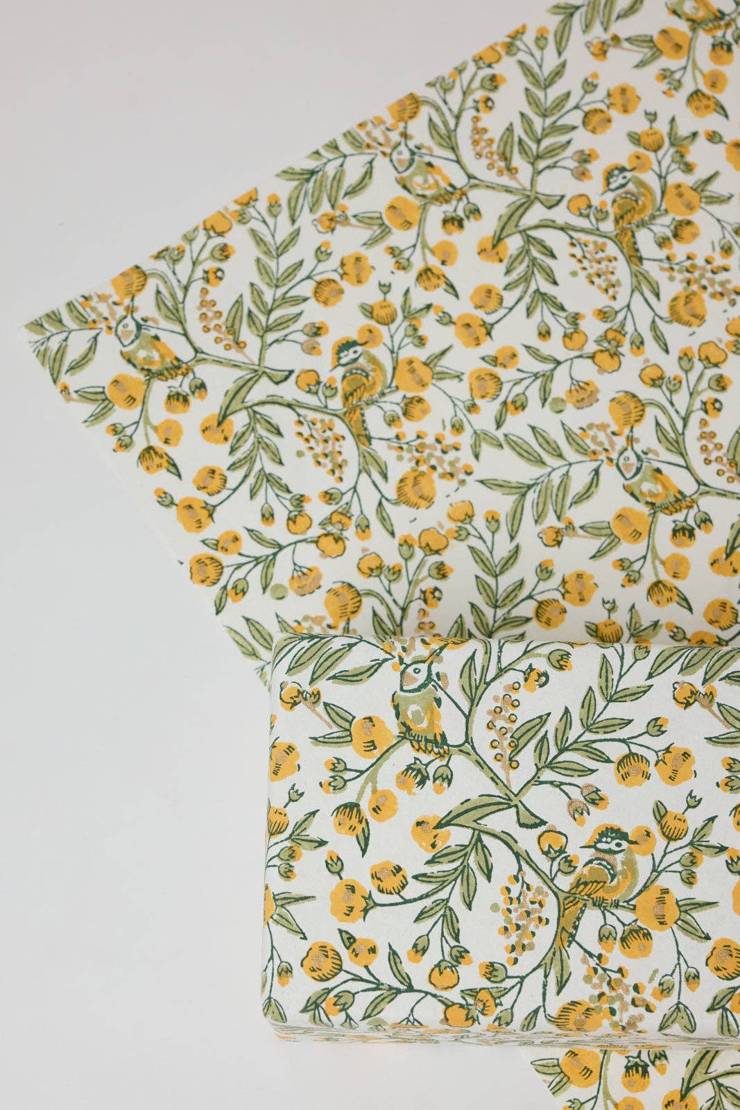 Block Printed Wrapping Paper Sheets - BP Song Birds Sunshine