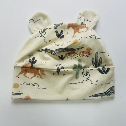 Baby Hats Wild West Cowboy Cactus Horse Print Organic Cotton 0-3 Months