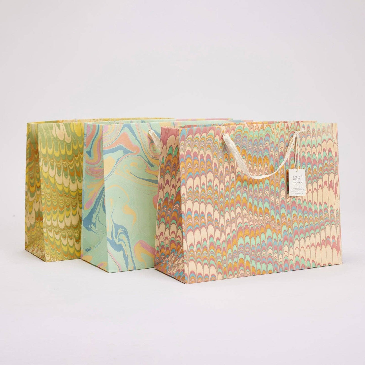 Scallops Yellow Large Hand Marbled Gift Bags