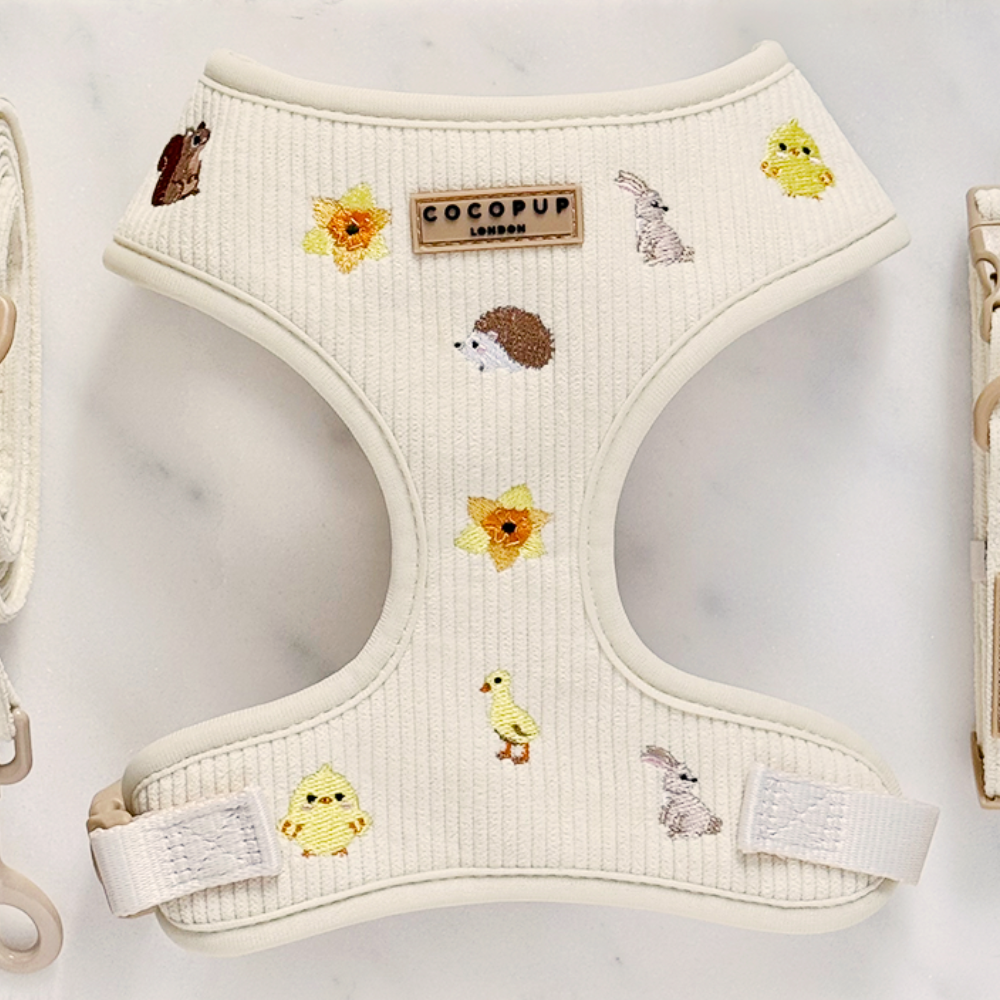 Embroidered Spring Animals Woodland Walkies Adjustable Neck Dog Harness - Cocopup