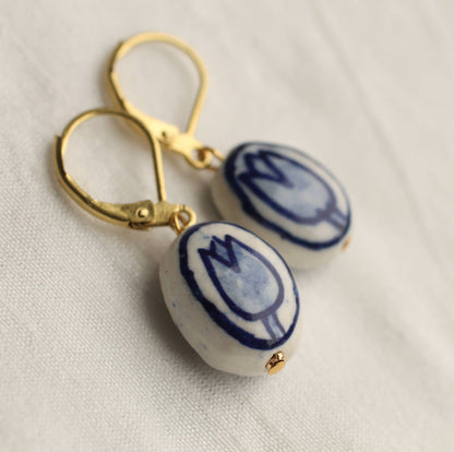 Blue Delft Tulip Earrings