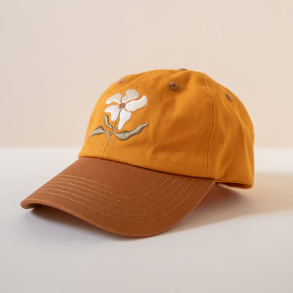 Flower embroidered cap in Rust