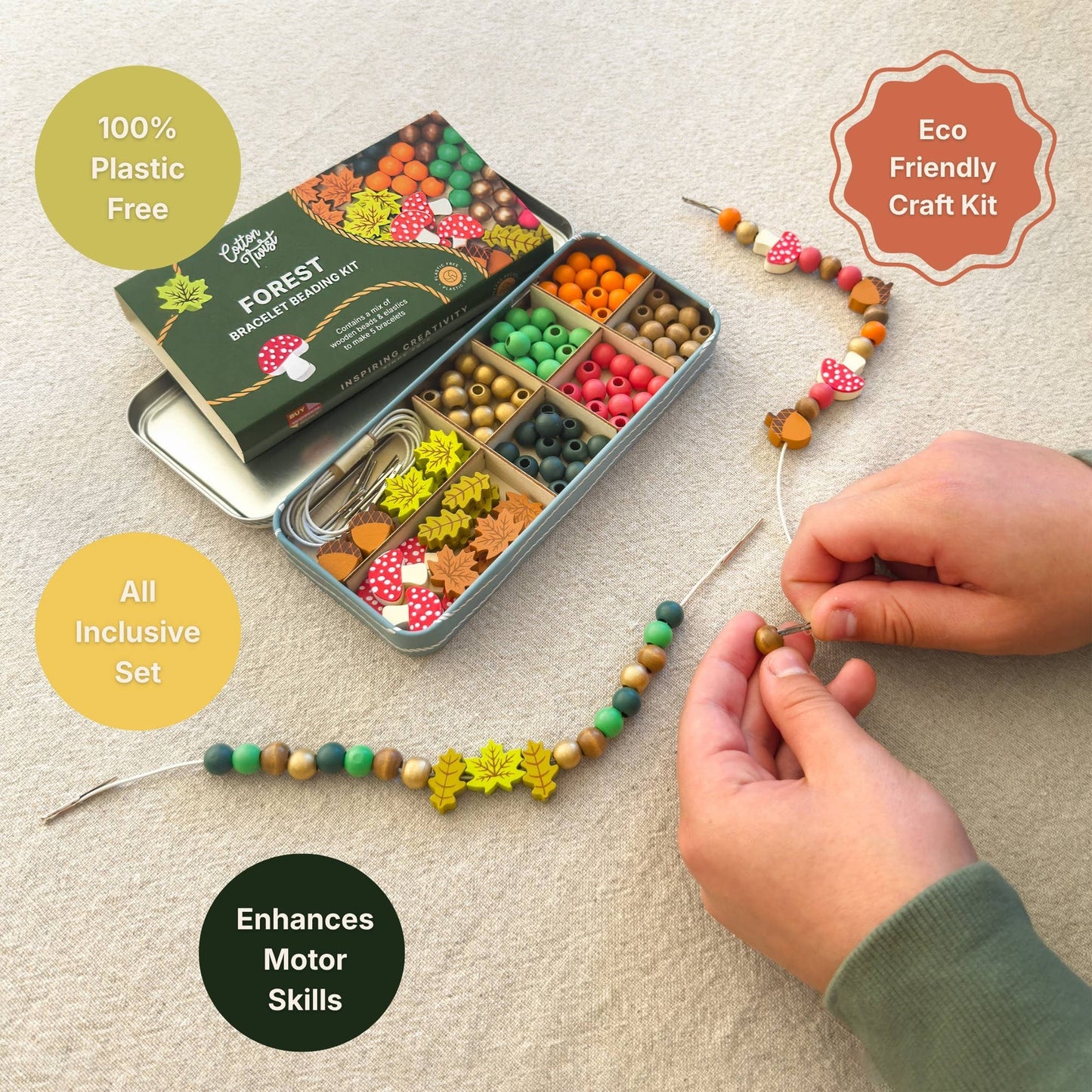 Forest Bracelet Wooden Bead Jewellery Making Friendship Bracelet Kit Childrens