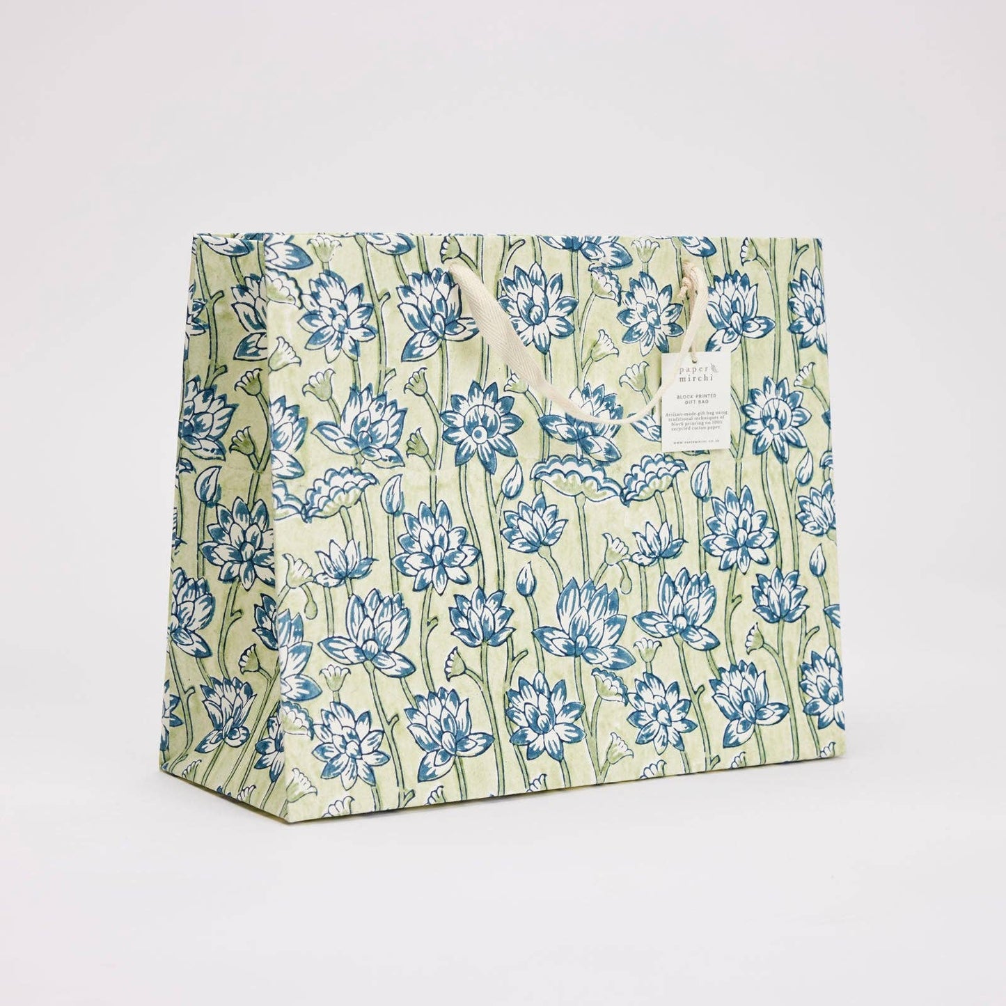 Lotus Indigo Large Block Printed Gift Bag