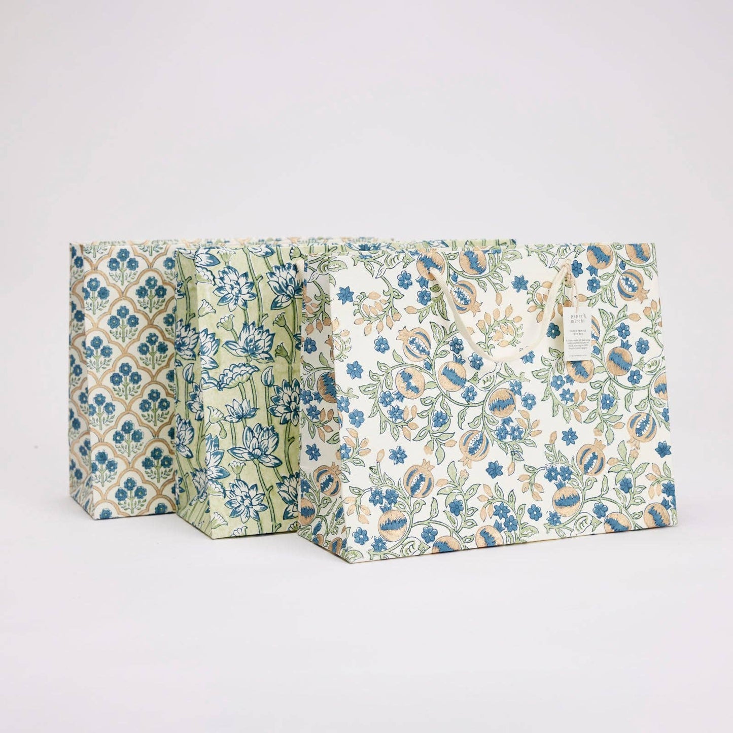 Trellis Indigo Large Block Printed Gift Bag