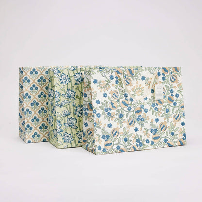 Trellis Indigo Large Block Printed Gift Bag
