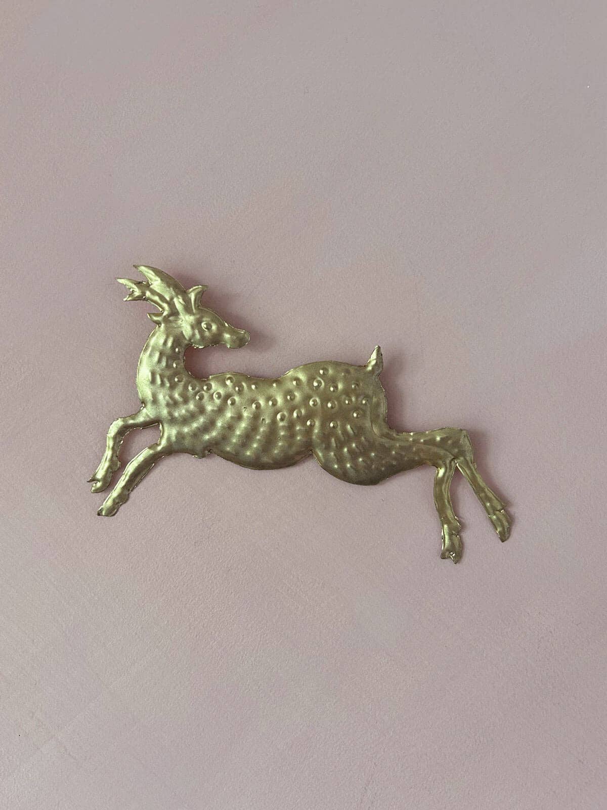 Stag Handmade Embossed Metal Decoration, Velvet Ribbon, Folklore Votive