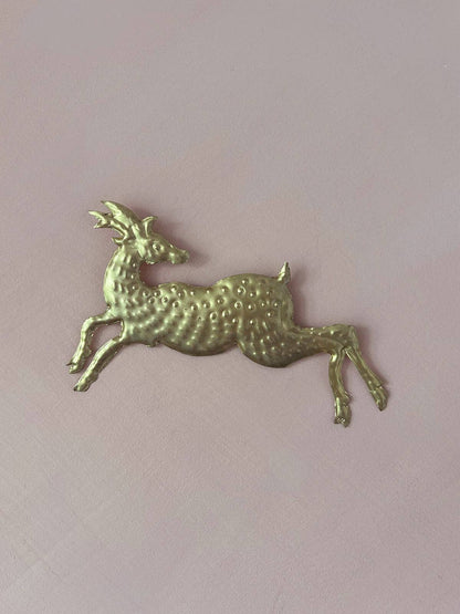 Stag Handmade Embossed Metal Decoration, Velvet Ribbon, Folklore Votive