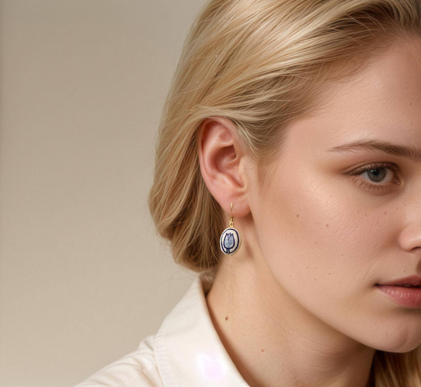 Blue Delft Tulip Earrings