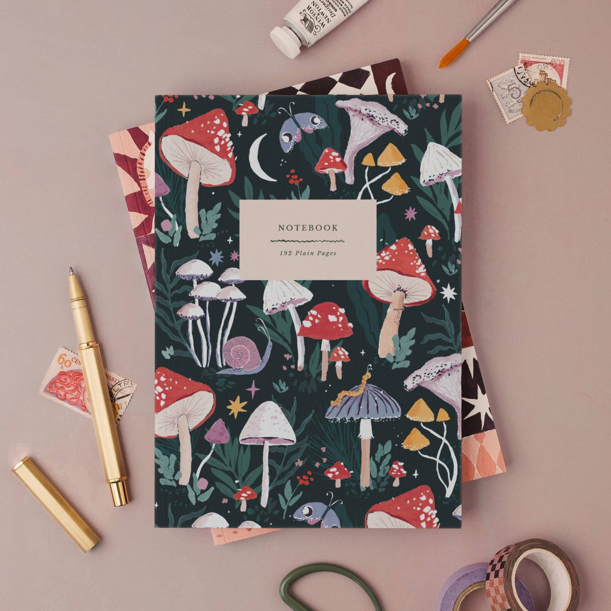 Mushrooms Notebook | Plain Page Journal | Notebooks Autumn Toadstall, Moth, Woodland
