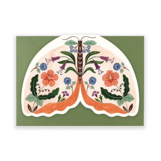 Peach Floral Moth shaped card