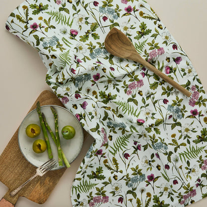 Cottage Garden Botanical Print Tea Towel