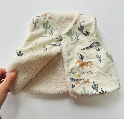 Wild West Gilet Cowboy Horse Cactus Print Organic Cotton Baby Fleece
