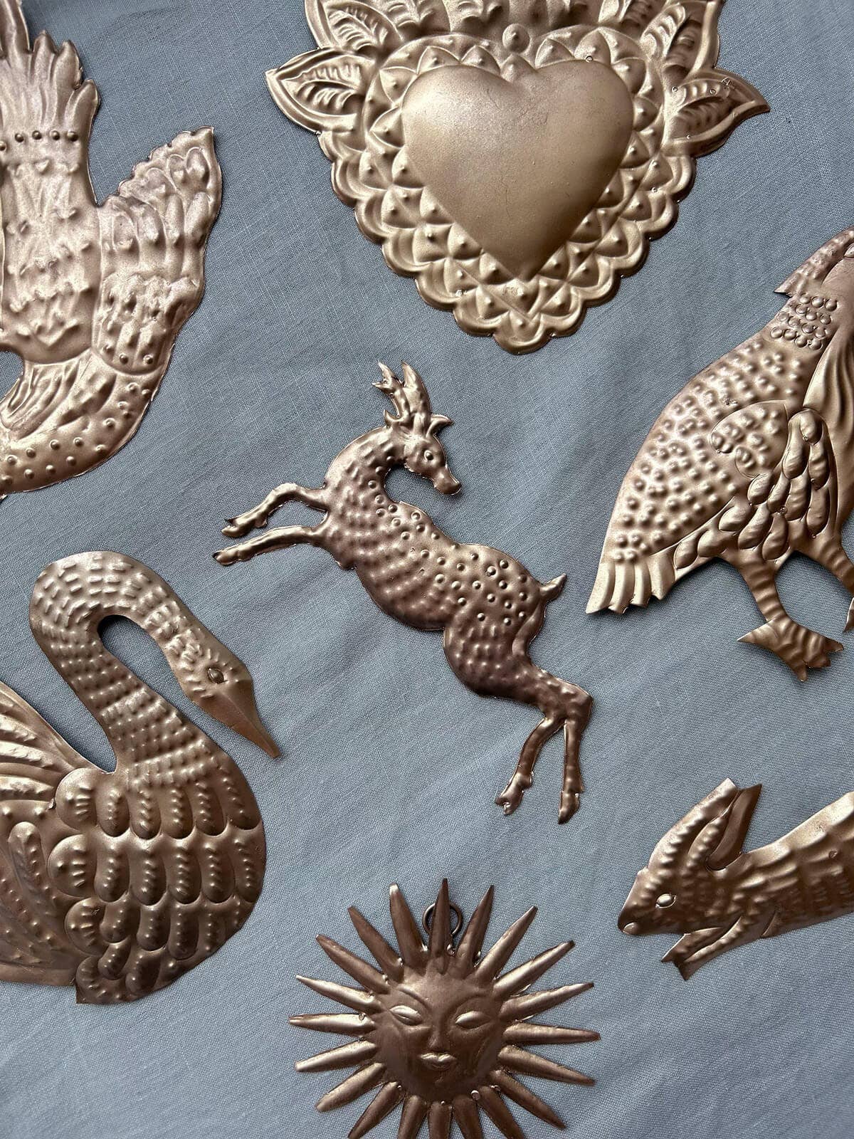 Stag Handmade Embossed Metal Decoration, Velvet Ribbon, Folklore Votive