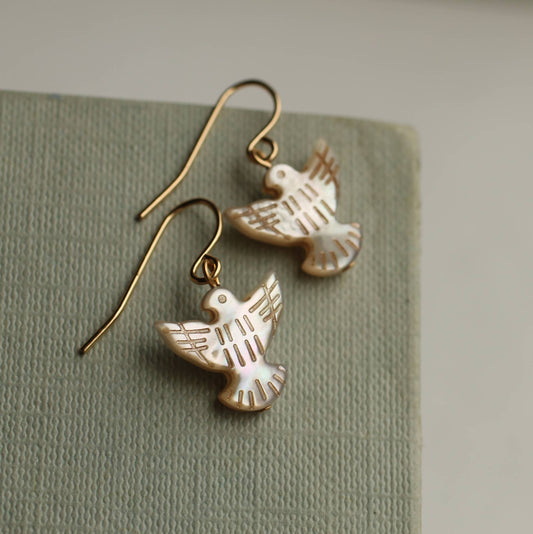 Mother of Pearl Dove Bird Earrings
