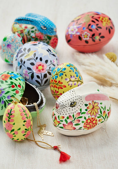 Kashmiri Floral Bunny Handpainted Easter Trinket Box