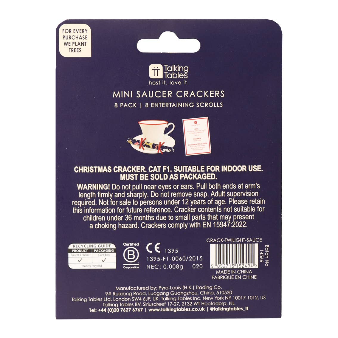 Twilight Blue Christmas Mini Saucer Crackers | 8 Pack |