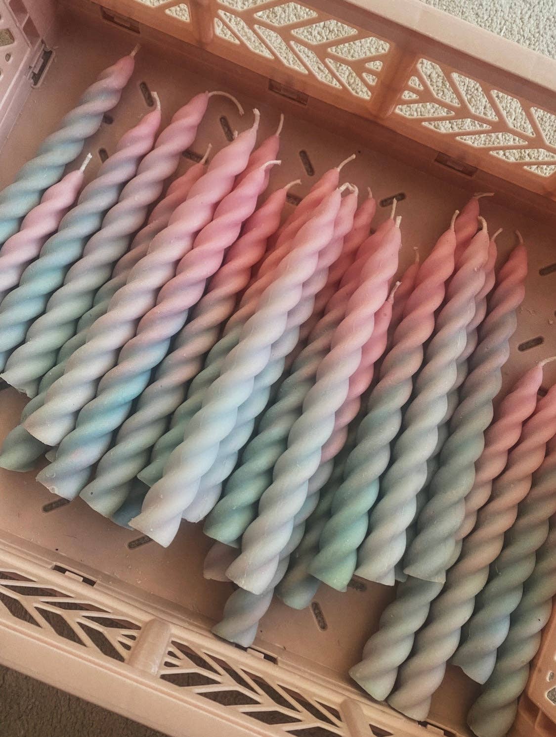 Ombre Blue and Pink Twirl Candle sticks Set. Vegan, soy